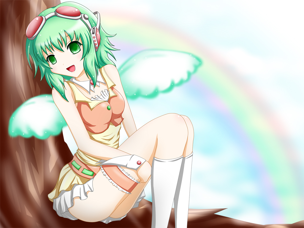 free, goggles, green_eyes, green_hair, gumi, headphones, leg_garter, open_mouth