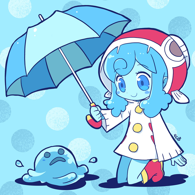 1girl, blue, blue_background, blue_eyes, blue_hair, blue_skin, coriinu, creature