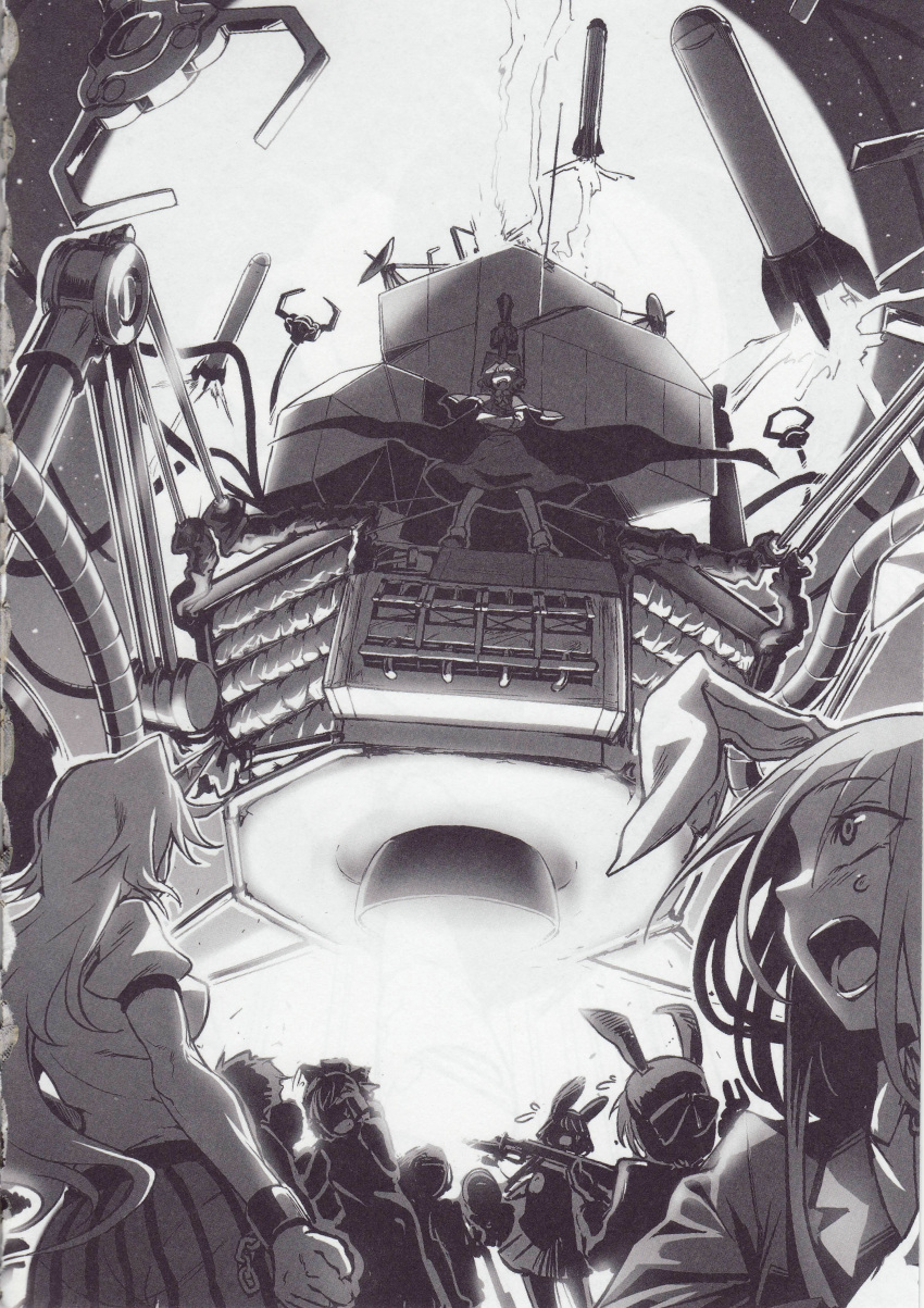 absurdres, animal_ears, bayonet, bow, cape, capelet, claw_(weapon), clenched_hand