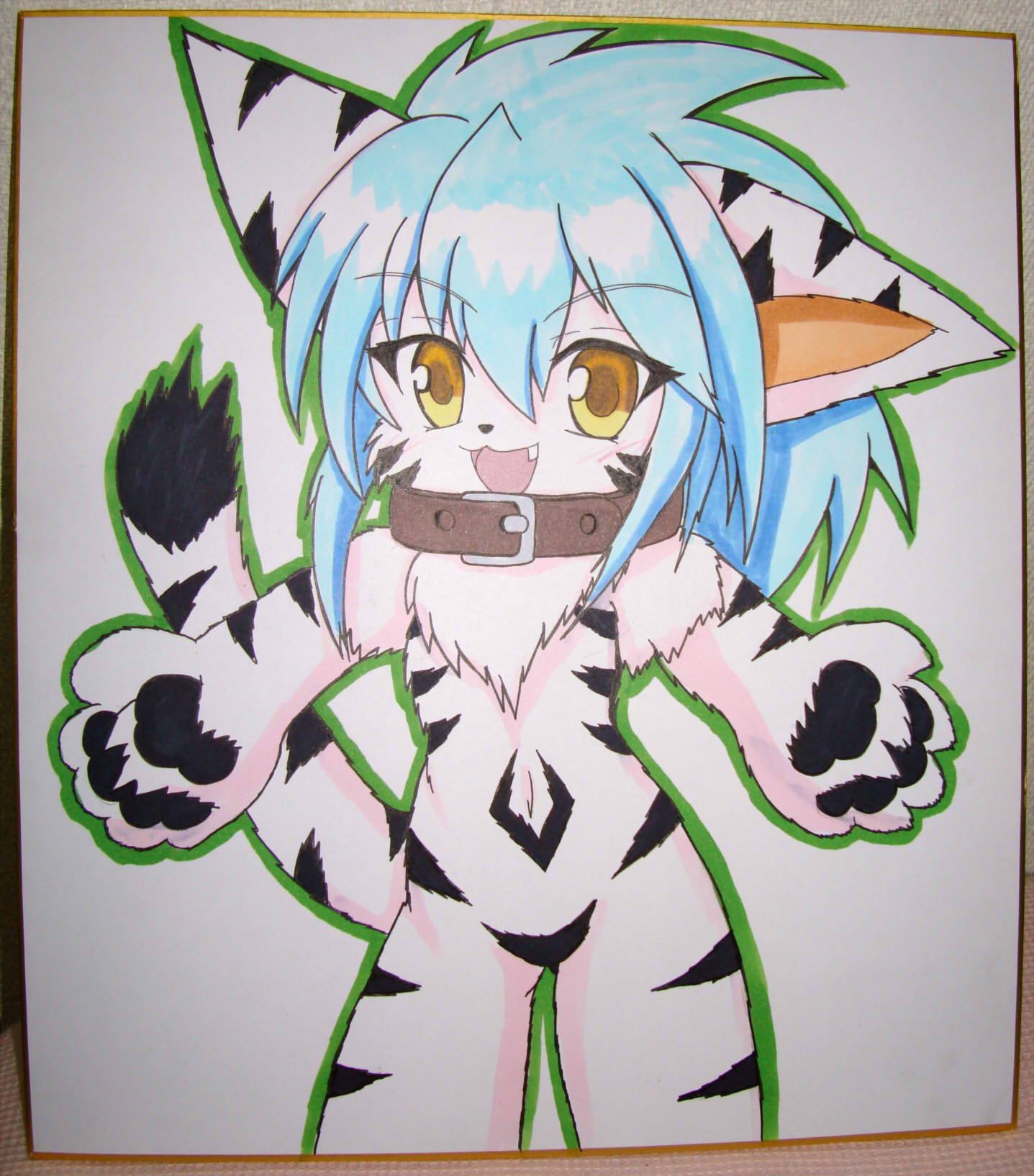 1girl, blue_hair, collar, furry, fuurin_rei, highres, long_hair, open_mouth