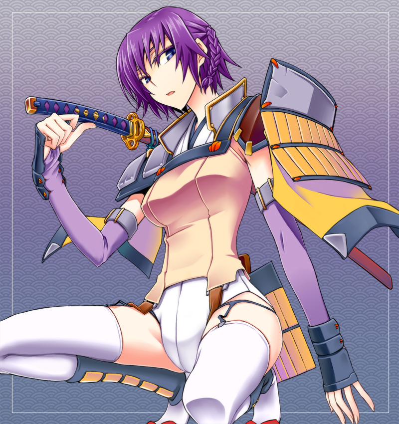 blue_eyes, garter_belt, purple_hair, rance_(series), ranmaru_(rance), ranmaru_(sengoku_rance), sengoku_rance, solo