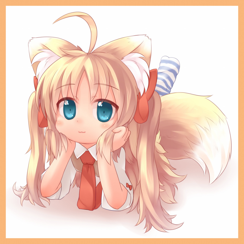 1girl, :3, animal_ears, blonde_hair, blush, borrowed_character, chisa_(kuroneko_liger), fox_ears
