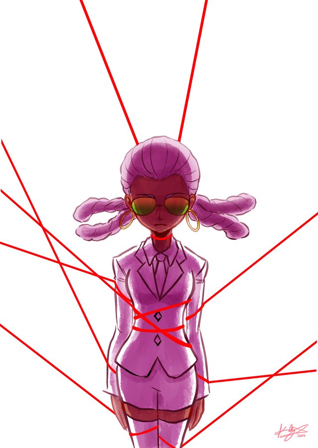 1girl, dark_skin, earrings, expressionless, formal, hoop_earrings, hououmaru_rei, jewelry