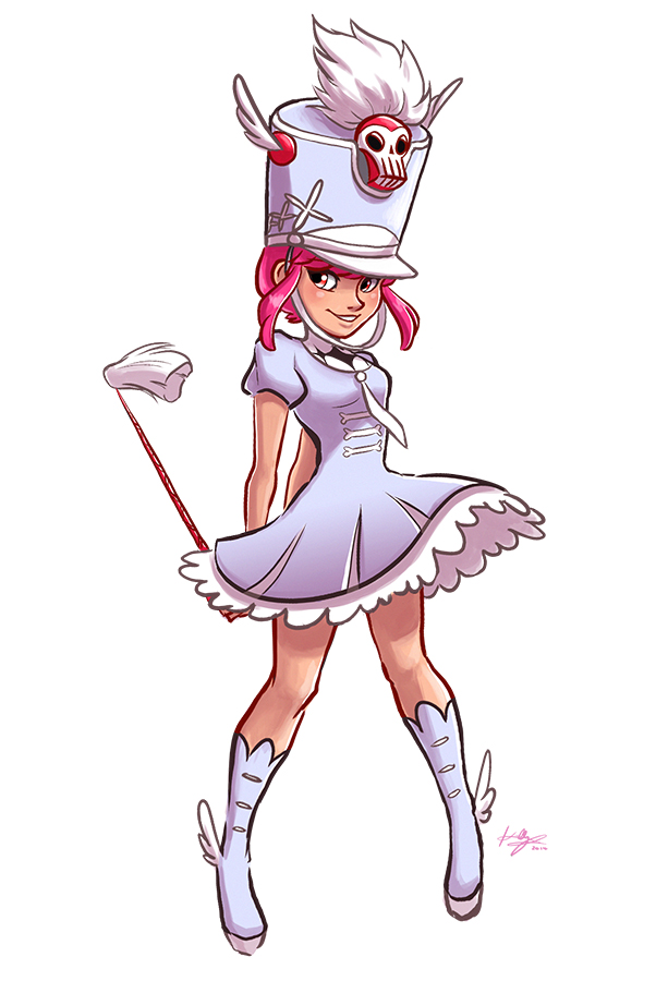 1girl, ankle_wings, arms_behind_back, baton, boots, dress, hat, jakuzure_nonon