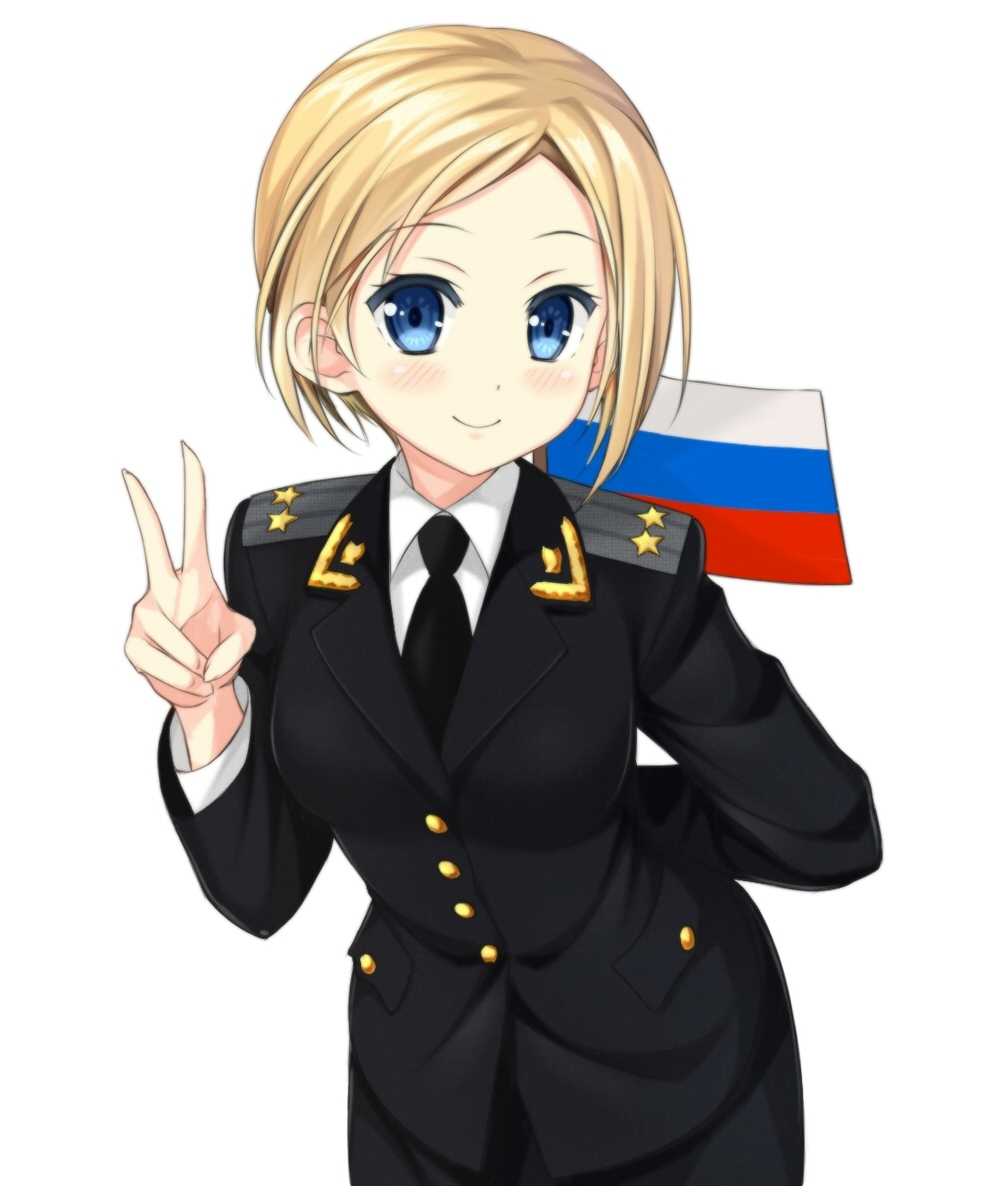 1girl, arm_behind_head, blonde_hair, blush, looking_at_viewer, military, military_uniform, natalia_poklonskaya