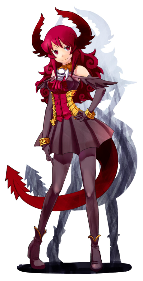1girl, armor, armored_dress, borrowed_character, bracelet, breasts, daizan_(mount_position), demon_girl