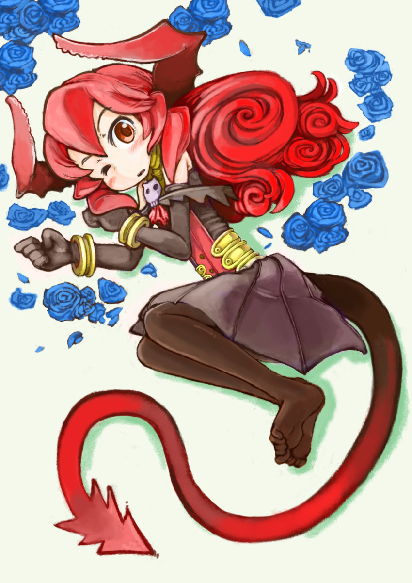 1girl, age_regression, black_gloves, black_legwear, blue_rose, blush, borrowed_character, bracelet