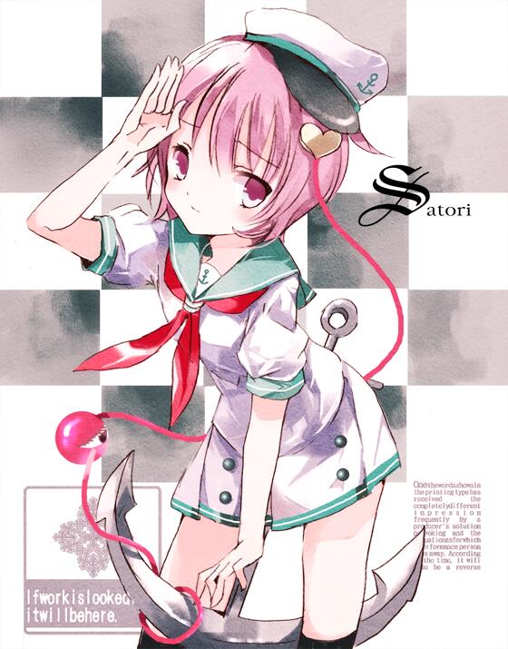 1girl, alternate_costume, anchor, blush, character_name, checkered, checkered_background, cierra_(ra-bit)