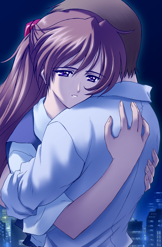1boy, 1girl, brown_hair, hairpods, hug, ikari_shinji, long_hair, neon_genesis_evangelion, school_uniform, souryuu_asuka_langley, suzuno_kouya