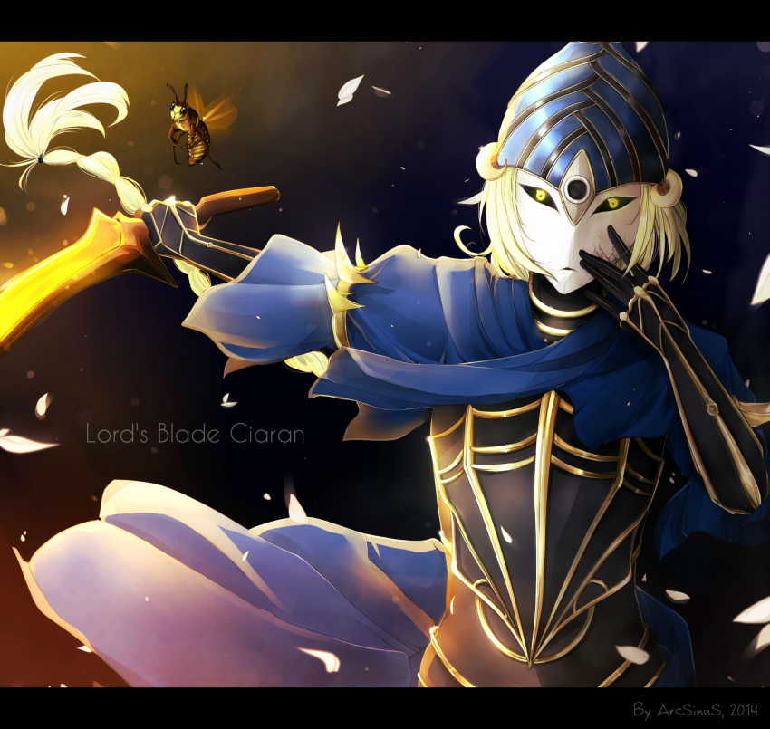 1girl, arcsinus, armor, armored_dress, blonde_hair, breastplate, character_name, dark_souls