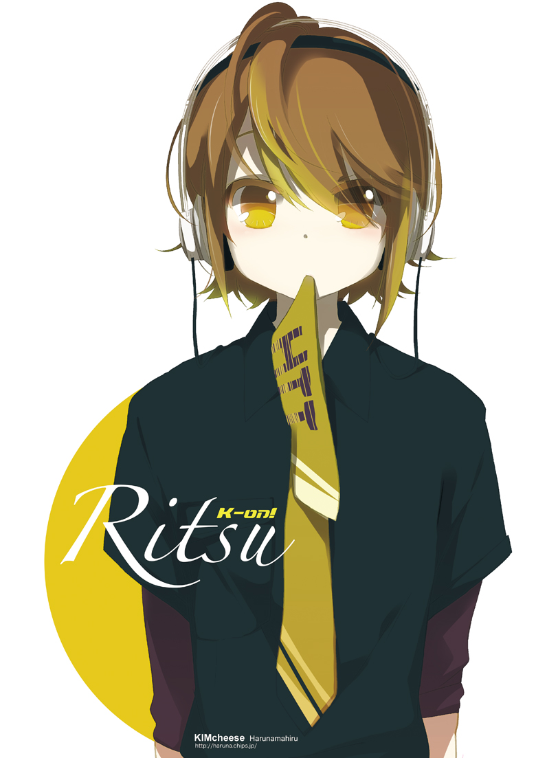 brown_eyes, brown_hair, haruna_mahiru, headphones, k-on!, necktie, short_hair, tainaka_ritsu