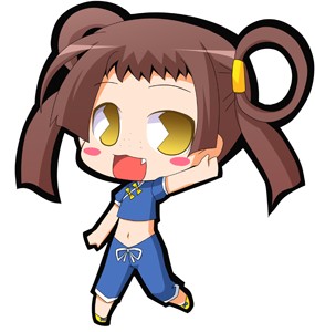 428, bare_midriff, blush, blush_stickers, brown_hair, canaan, chibi, china_dress
