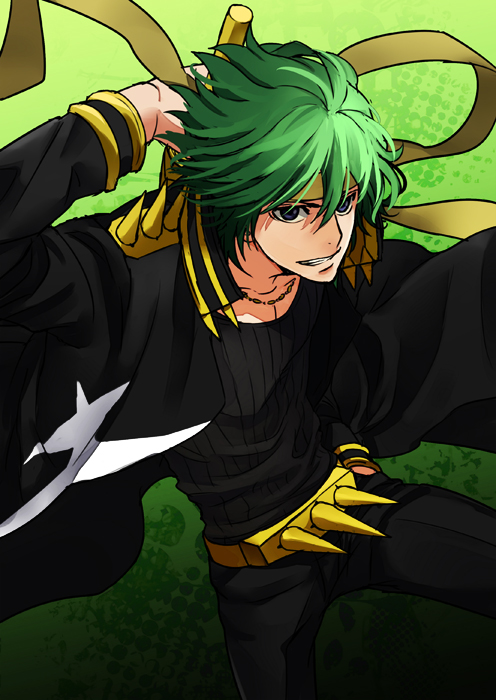 1boy, green_hair, headband, kanameyura, kill_la_kill, male, sanageyama_uzu, solo