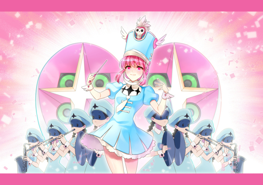 baton_(instrument), braid, clone, cymbals, dress, extra, flute, hat