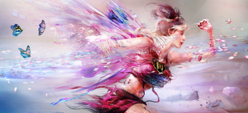 1girl, butterfly, butterfly_wings, highres, jojo_no_kimyou_na_bouken, kuujou_jolyne, nakazono310, realistic