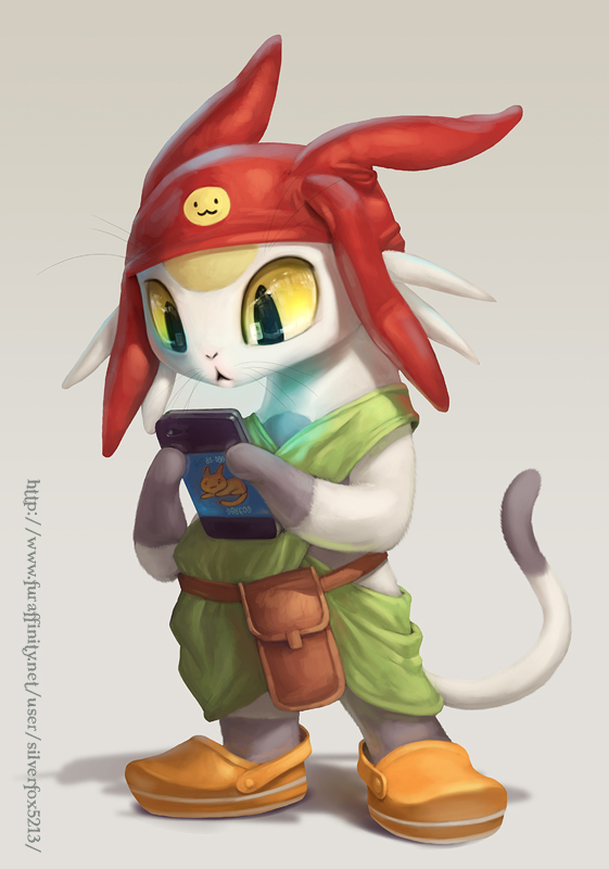 1boy, :3, alien, cat, chibi, hat, meow_(space_dandy), phone