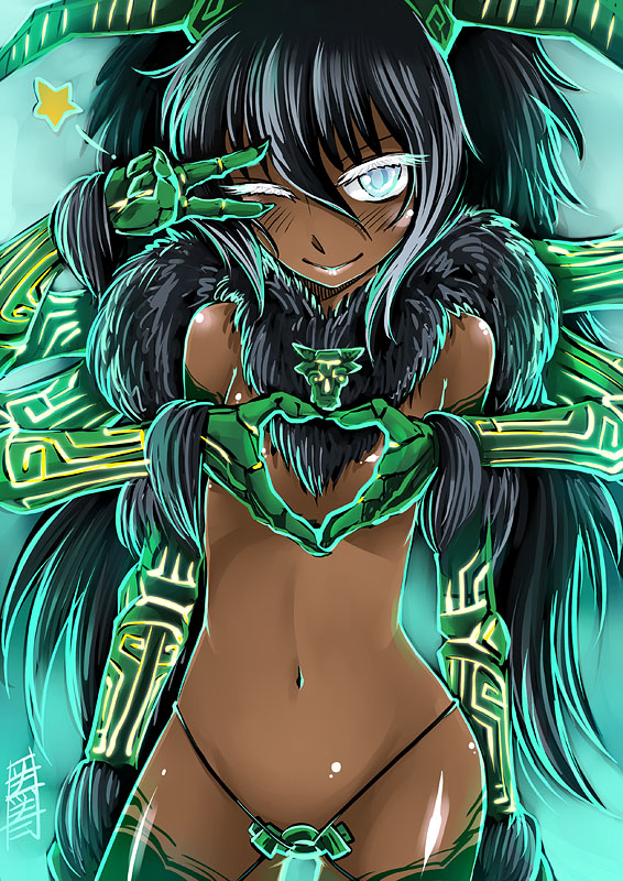 1girl, antaria, blush, chi_you, chinese_mythology, dark_skin, extra_arms, horns