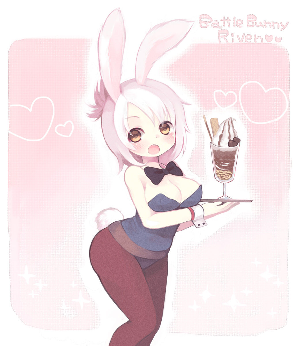1girl, alternate_costume, animal_ears, blush, breasts, brown_eyes, bunny_girl, bunny_tail
