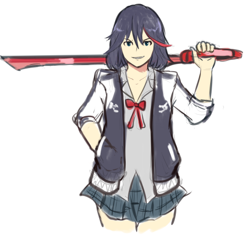 1girl, alternate_costume, black_hair, blue_eyes, cropped_legs, grin, hand_in_pocket, highlights