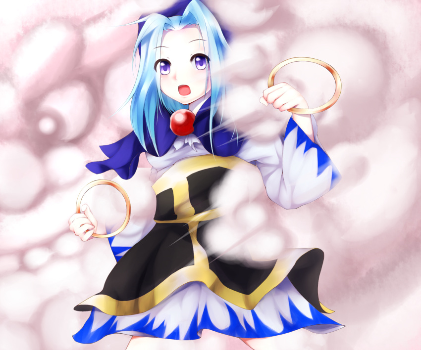 1boy, 1girl, asa_(ces6ces8), blue_eyes, blue_hair, highres, hood, hoop