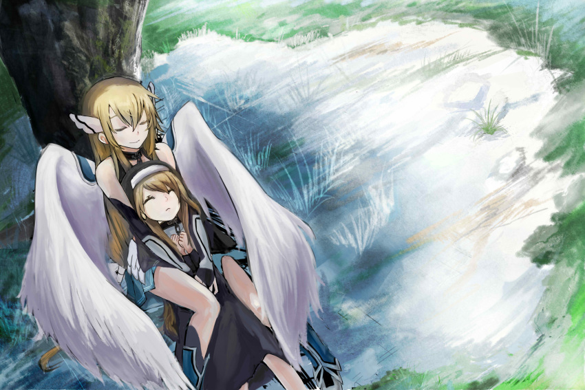2girls, absurdres, angel_wings, astraea, blonde_hair, chaos_(sora_no_otoshimono), highres, multiple_girls