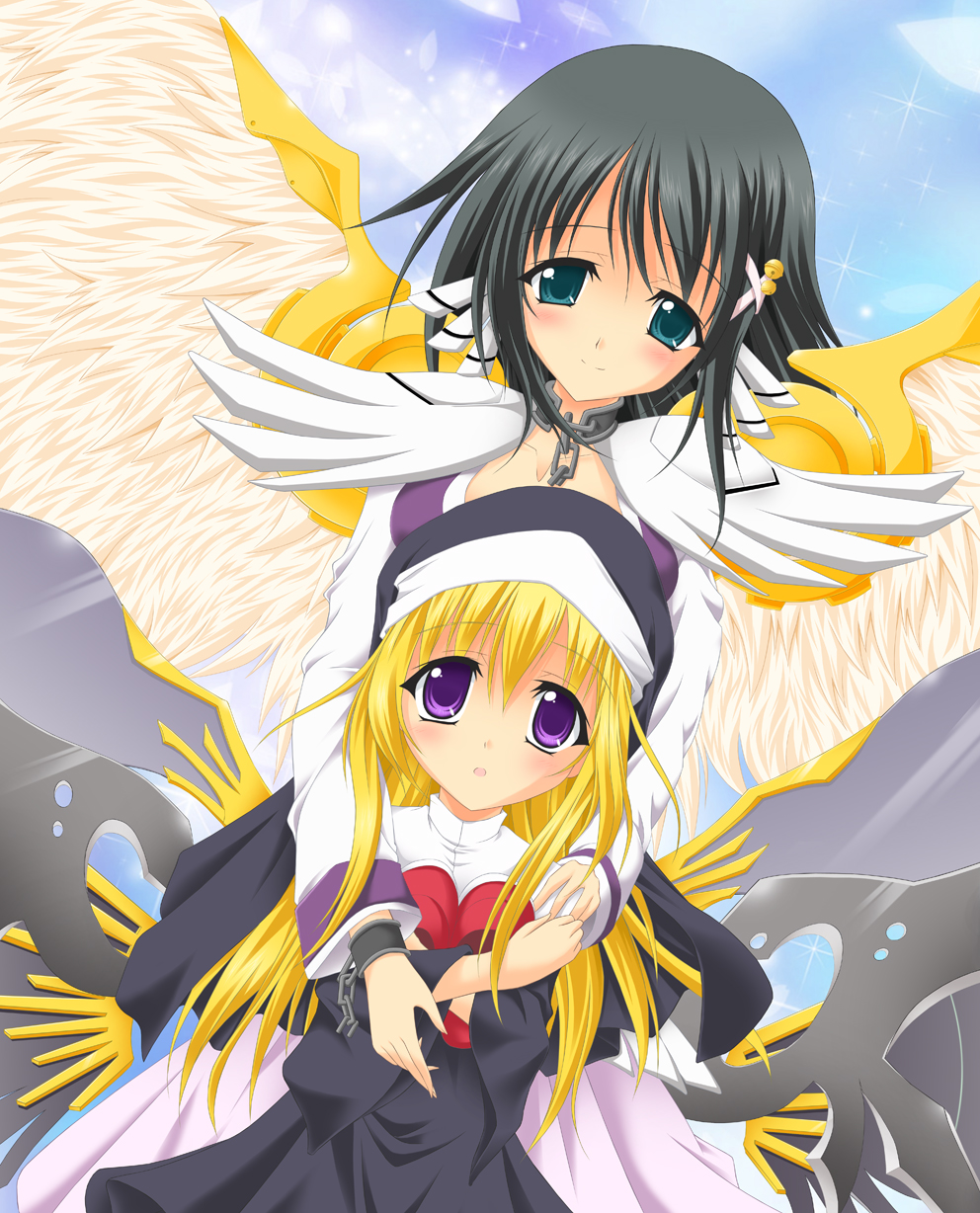2girls, angel_wings, blonde_hair, chaos_(sora_no_otoshimono), highres, kazane_hiyori, multiple_girls, sora_no_otoshimono