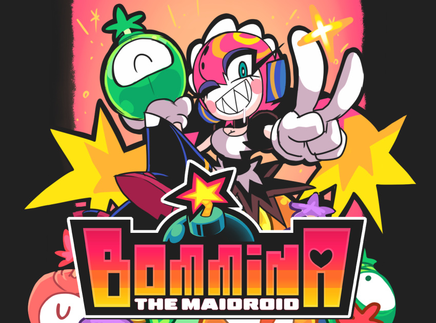 1girl, black_legwear, blush_stickers, bomb, boomina, boomina_the_maidroid, breasts, cleavage