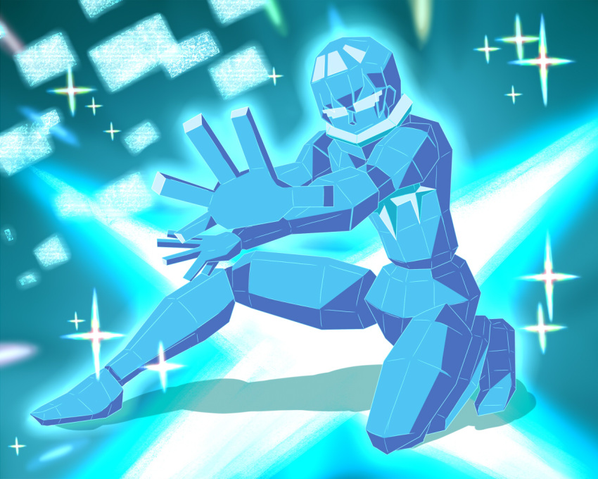 1boy, 3d, digital_dissolve, glasses, inumuta_houka, june_mina, kill_la_kill, one_knee