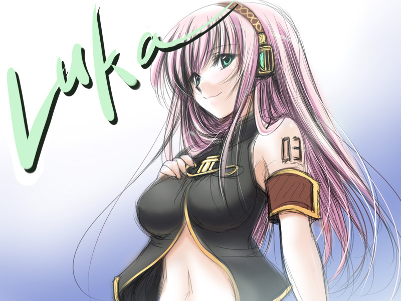 megurine_luka, navel, pink_hair, rekurieeru, vocaloid