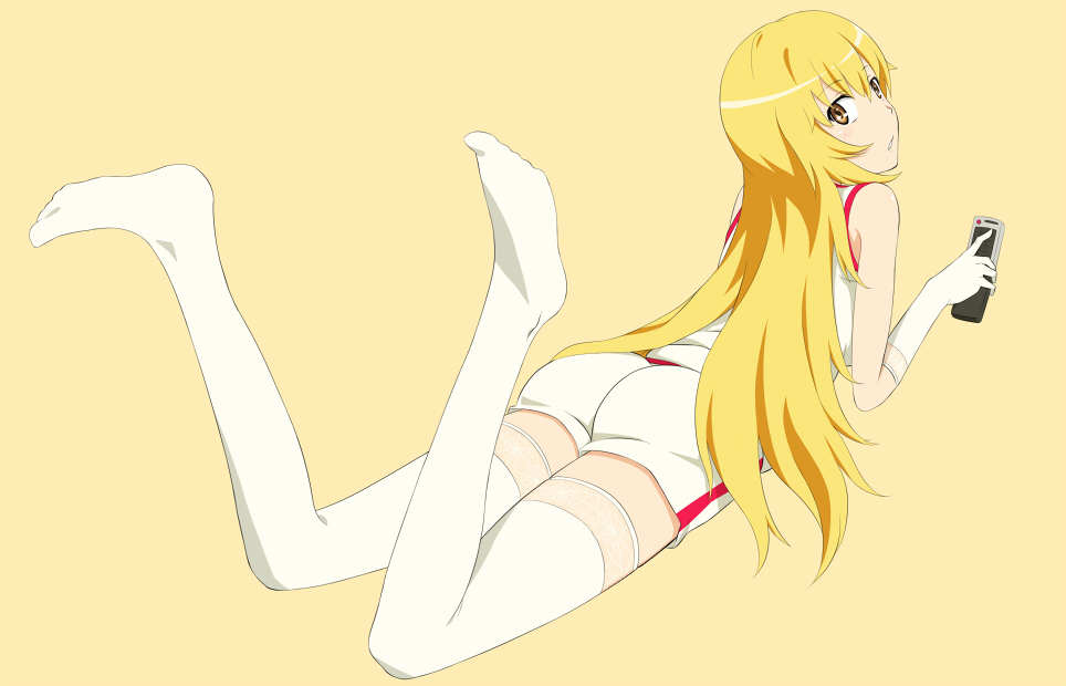 +_+, 1girl, ass, blonde_hair, controller, elbow_gloves, gloves, jack-barro