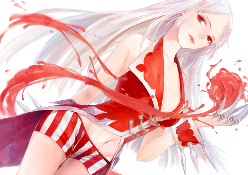 1girl, blood, breasts, claw_(weapon), cleavage, genderswap, heather37, highres