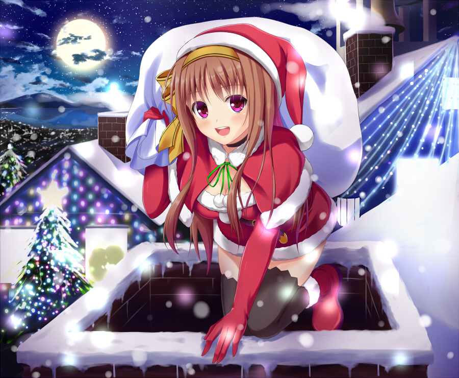 1girl, bag, bangs, belt, blush, breasts, brown_hair, chimney