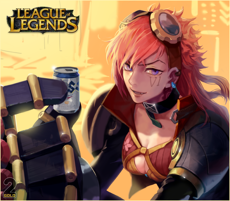 1girl, 2gold, blue_eyes, breasts, cleavage, copyright_name, drink, earrings