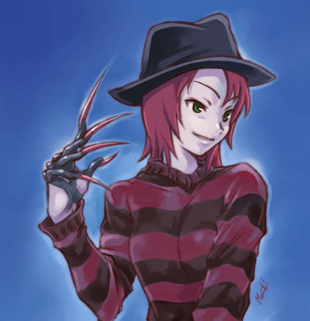 claws, freddy_krueger, green_eyes, hat, long_sleeves, mai-hime, redhead, short_hair