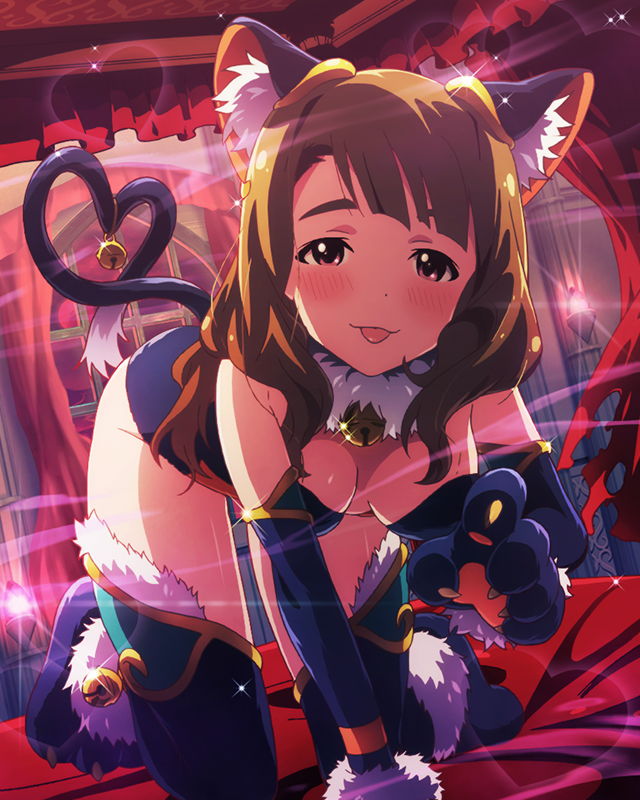 1girl, animal_ears, animal_suit, artist_request, blush, brown_eyes, brown_hair, idolmaster