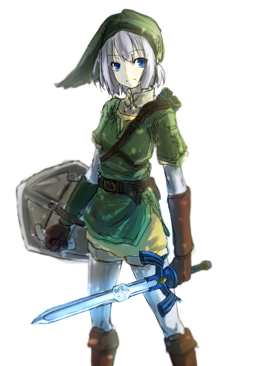 1girl, blue_eyes, boots, cosplay, cowboy_shot, gloves, hat, highres