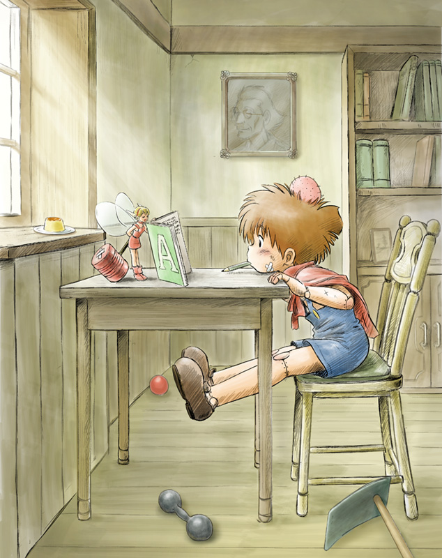 1boy, 1girl, ball, bandages, barbell, blush, book, brown_hair