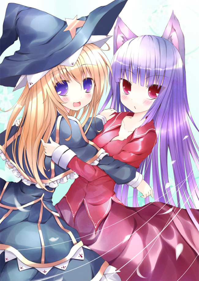 animal_ears, bad_id, blonde_hair, blush, cat_ears, hat, hoshikuzu, long_hair