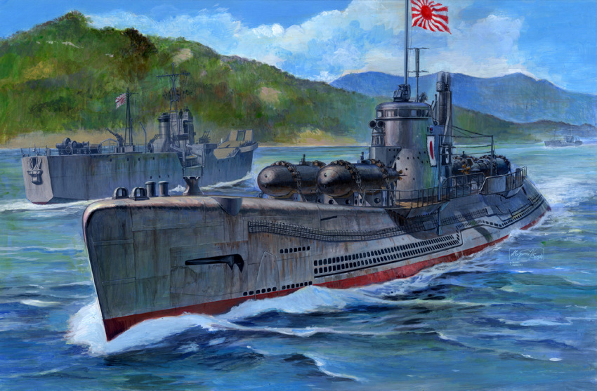 flag, imperial_japanese_navy, koizumi_kazuaki_production, rising_sun, ship, submarine, tagme, world_war_ii
