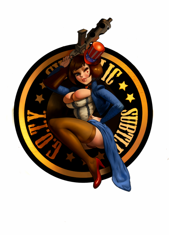 1girl, bioshock, bioshock_infinite, breasts, brown_hair, bursting_breasts, cleavage, colored