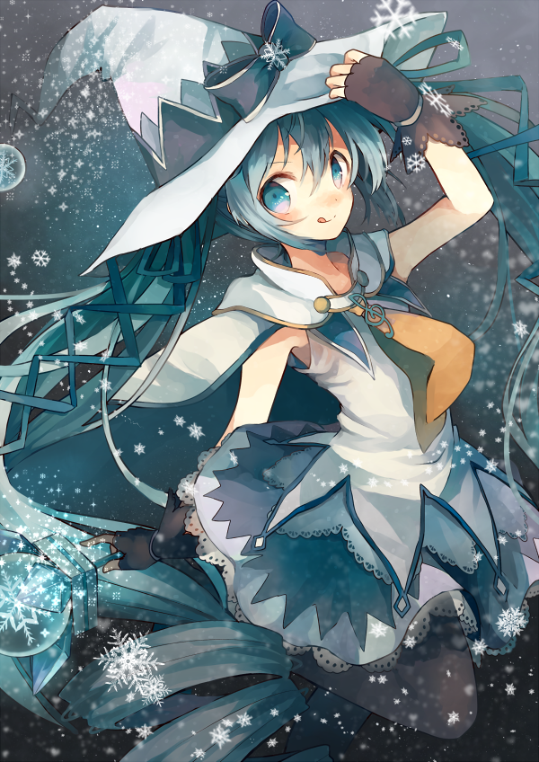 1girl, :q, aqua_eyes, aqua_hair, cape, fingerless_gloves, gloves, haruka_(reborn)