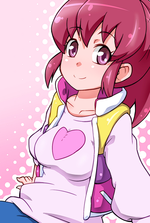1girl, aino_megumi, happinesscharge_precure!, iruka-margarine, pink_background, pink_eyes, pink_hair, ponytail