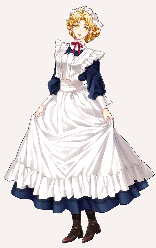1girl, alternate_costume, apron, braid, dio_brando, enmaided, genderswap, green_eyes