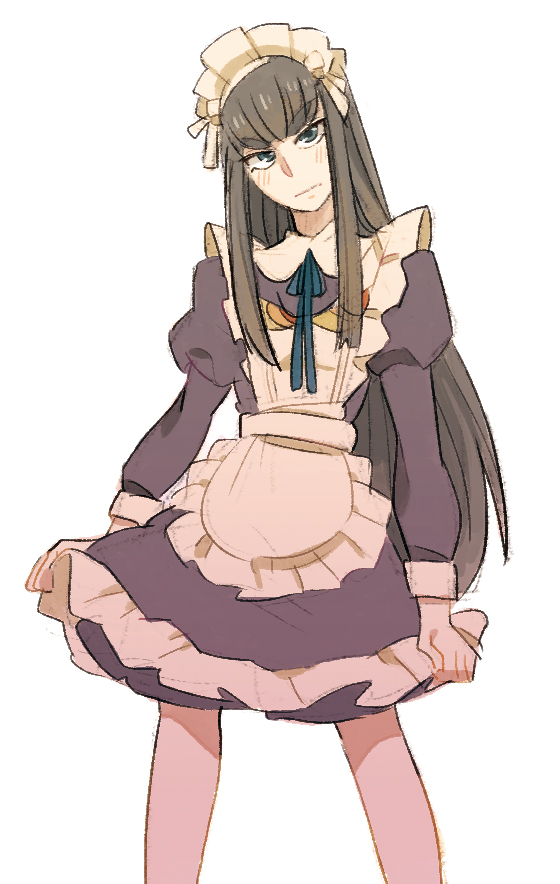 1girl, alternate_costume, apron, blue_eyes, blush, enmaided, head_tilt, junketsu