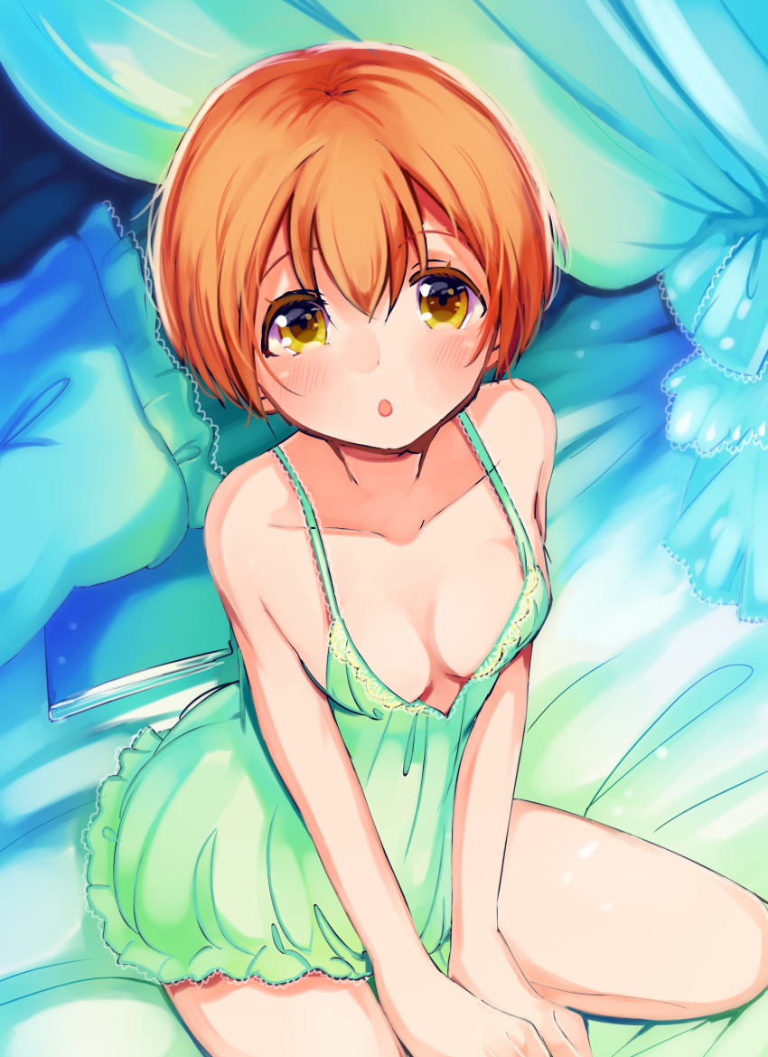 1girl, :o, blush, breasts, from_above, highres, hoshizora_rin, love_live!_school_idol_project