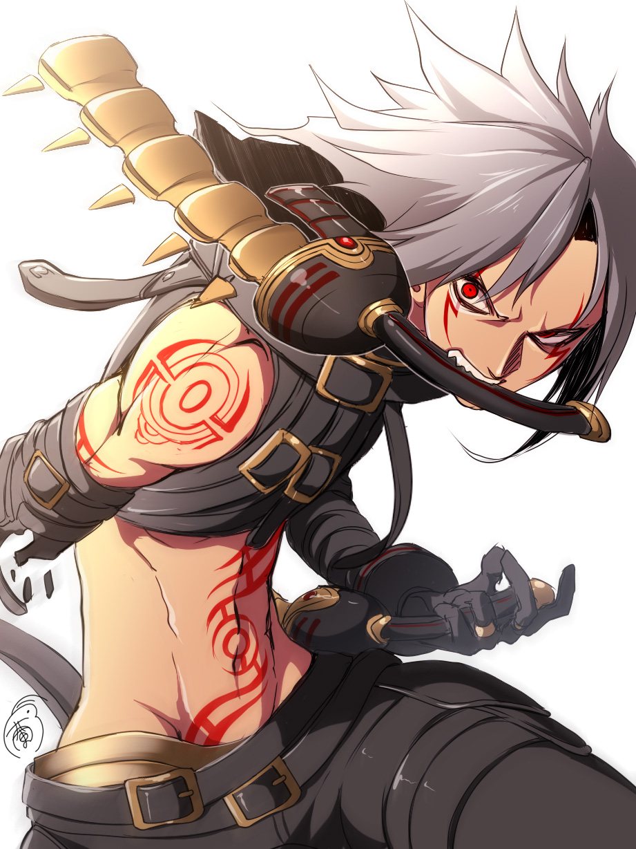 .hack//, .hack//g.u., 1boy, albino, angry, belt, facial_mark, gloves