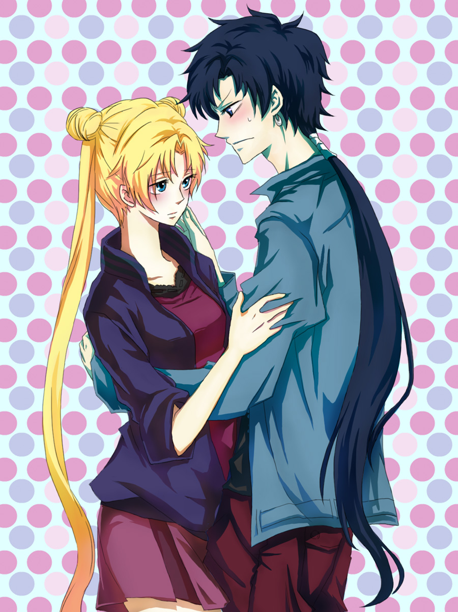 bishoujo_senshi_sailor_moon, black_hair, blonde_hair, blue_eyes, blush, highres, isao, long_hair