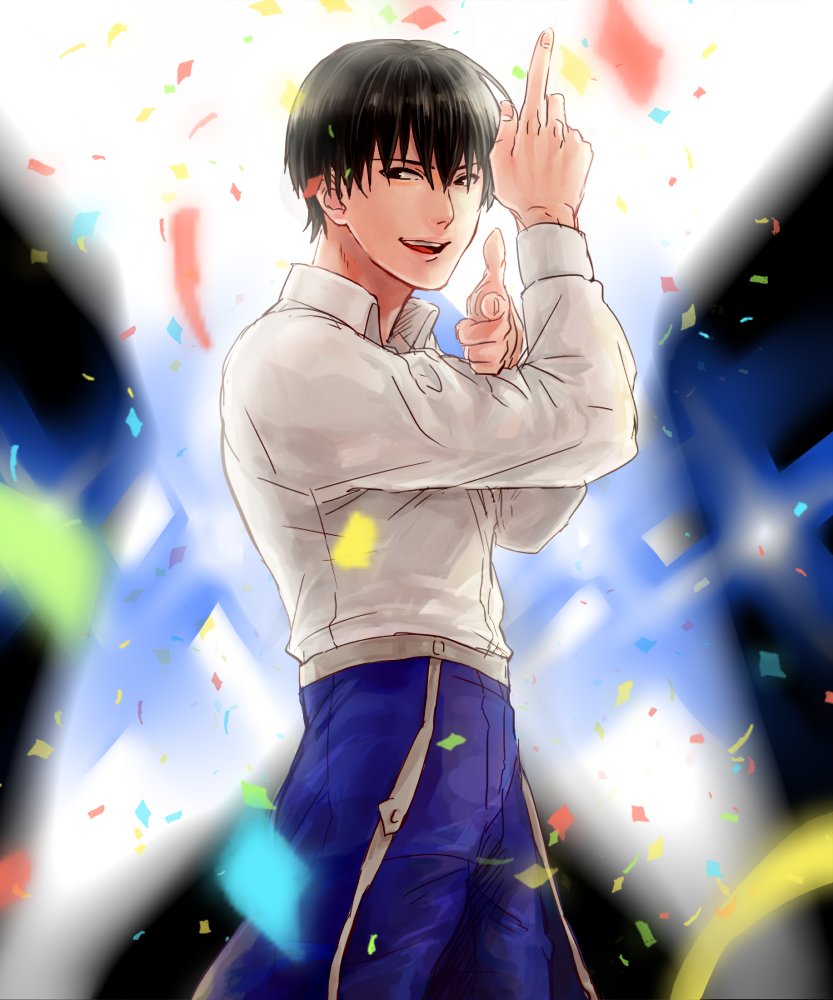 1boy, black_eyes, black_hair, confetti, fullmetal_alchemist, kimidori_(kimigasukisa), roy_mustang, solo