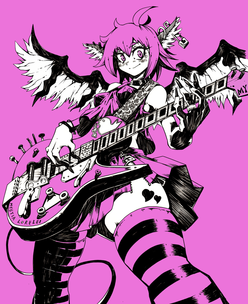 1girl, absurdres, ahoge, animal_ears, bracelet, collar, earrings, electric_guitar