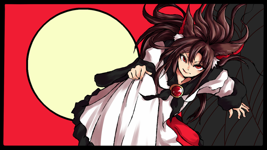 animal_ears, brown_hair, dress, highres, imaizumi_kagerou, jewelry, long_sleeves, red_eyes